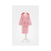 Özdilek Shell Plaid Kapüşonlu Kadife Çocuk Bornozu 9/10 Yaş Pembe
