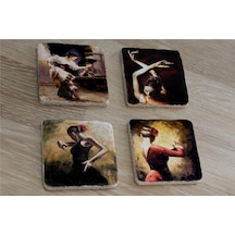 İspanyol Dansçı Kadınlar Doğal Taş Bardak Altlığı 4'lü Set - Natural Stone Coasters-174170 Çok Renkli