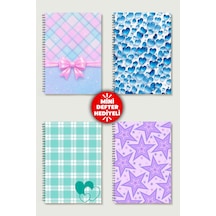 Kalp & Yıldız Temalı 4'lü Set A5 Metal Spiralli 2 Ad. Çizgili- 2 Ad. Kareli Karton Kapak Kalp & Yıldız Tasarım Temalı 4'lü Set Defter Çok Renkli