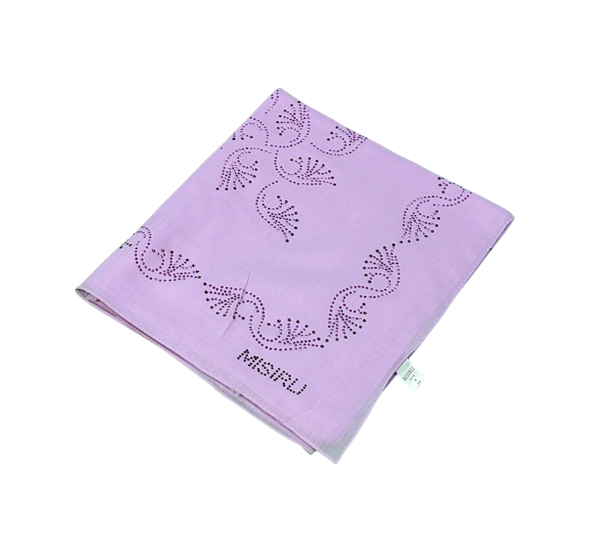 Mim Eşarp Mısırlı Eşarpları Taşlı Pamuklu Yazma Eşarp - 100x100 Cm Açık Lila