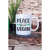 Peace Love Vegan Hediyelik Baskılı Çay Kahve Sunum Kupa Bardak Beyaz