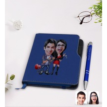 Kişiye Özel Sevgililer Karikatürlü Lacivert Termo Deri Defter Kal N11.2272