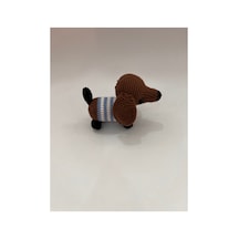El Yapımı Amigurumi Mini Sosis Köpek Dachshund Örgü Oyuncak 9cm Kahverengi-mavi