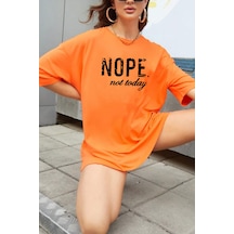 Unisex Not Today Baskılı T-shirt Turuncu