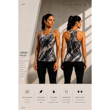 Beydex Bisiklet Yaka Desenli Sıfır Kollu Standart Kalıp Kadın Spor Atlet Siyah