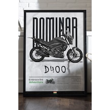 Bajaj Dominar 400 Siyah Ahşap Çerçeveli Poster, Dekoratif Motosiklet Duvar Tablosu