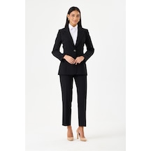 Velnara Moda Siyah Mülakat Klasik Kadın Takım Ebise -tek Düğme Ceket & Dar Paça Pantolon Siyah - 918605984 Siyah