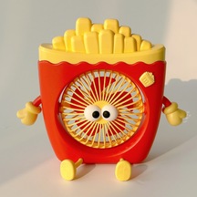 Lyon Gıda Oyun Serisi Karikatür Elektrik Fan Küçük Yatakhane Fanı Mini Usb Fanı Taşınabir El Fanı Kırmızı Patates Kızartması