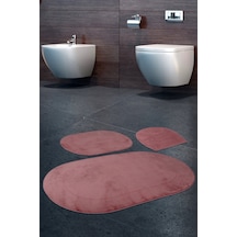 Bonny Home Rivora Pudra 3'lü Banyo Halısı Paspası Seti Kaymaz Taba Pudra