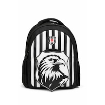 Beşiktaş Lisanslı Çubuklu Okul Çantası - 3 Bölmeli 3d Kartal Baskılı Siyah Beyaz Sırt Çantası Siyah - Beyaz