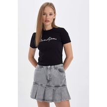 Defacto Coool Dua Lipa Fitted Ribana Kısa Kollu Tişört B2971AX23HSBK81 Siyah