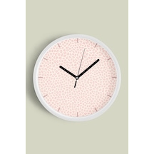 Pembe Leopar Desenli Modern Duvar Saati - 30cm - Önü Camlı Beyaz Kasa - Sessiz Mekanizma Beyaz