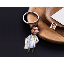 Bk Gift Kişiye Özel Doktor Karikatürlü Ahşap Anahtarlık-8 Sevgiliye Hediye, Arkadaşa Hediye, Doğum Günü Hediyesi