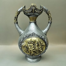 Altın Renk Varaklı Çicek Kabartmalı Gümüş Vazo