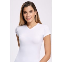 Ilke 2262 Likralı V Yaka Kadın T-Shirt 3 Adet Ilke-2262-3