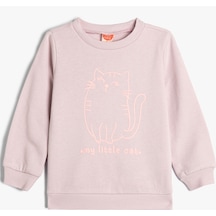 Koton Sweatshirt Kedi Baskılı Uzun Kollu Bisiklet Yaka Pamuklu Lila 4smg10009ak 4SMG10009AK370 Lila