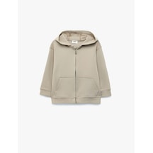 Koton Pamuklu Uzun Kollu Kapşonlu Fermuarlı Sweatshirt Bej 6skb10481tk Ekru