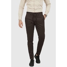 Rizzup Erkek Koyu Kahve Likralı Beli Lastikli & İpli Dar Kesim Şık Kumaş Pantolon 2600572