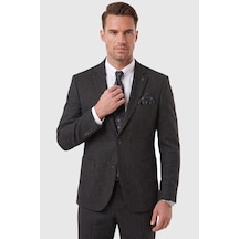 Rizzup Erkek Slim Fit Balıksırtı Kırçıllı Siyah Kışlık Takım Elbise Çift Düğmeli Spor Şık 2703329