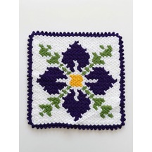 Herşey Fırsat Banyo Lifi Yün El Örmesi Ceyizlik Kare Çiçek Desenli Ebat 34x34 Cm