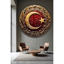 Ay Yıldız Gold Kırmızı Yuvarlak Temperli Dekoratif Cam Tablo Türk Bayrağı Temalı Lüks Duvar Dekoru Türk Bayrağı Temalı Dekoratif Duvar Tablosu, Ev, Ofis Ve Özel Gün Dekoru, 60x60 Cm