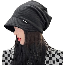 Yucama Kadın Y2k Bere Şapka Sarkık Örme Çizgili Skully Şapka Kore Harajuku Preppy Peri Grunge Hafif Akademi Sonbahar Kış - Siyah