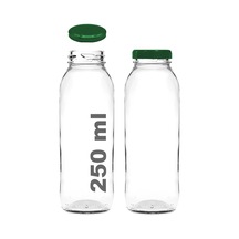 250 Ml Şeffaf Hale Cam Şişe, Yeşil Metal Kapaklı, Meyve Suyu Ve İçecekler İçin, 250 Cc, Yerli Üretim, 6 Adet Çok Renkli