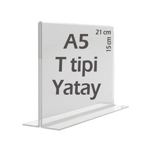 A5 T-Tipi Yatay Şeffaf Pleksi Mika Föylük Menü Broşürlük Etiketlik