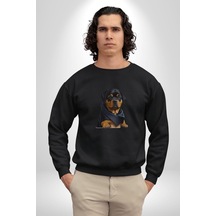 Puppy Köpek Rottweiler Unisex Siyah Baskılı Sweatshirt Siyah