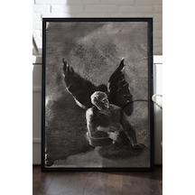 Broken Wings Siyah Ahşap Çerçeveli Poster, Dekoratif Soyut Monokrom Duvar Tablosu