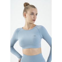 Maraton Active Slimfit Kadın Bisiklet Yaka Uzun Kol Training Sislimavi Crop Top 816005 Mavi