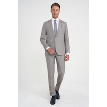 Efor Slim Fit Çift Yırtmaç Esnek Yelekli Klasik Bej Takım Elbise Tk 916 Bej