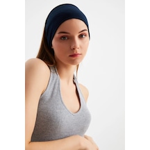 Kadın Çift Taraflı Kullanım Alternatifli Pamuklu Penye Kaymaz Hafif Spor Saç Bandı Bandana - Tek Ebat / Lacivert Lacivert