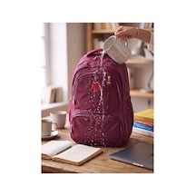 Unisex Su Geçirmez Çok Bölmeli Krinkıl Kumaş Okul Çantası Laptop Çantası Bordo Bordo
