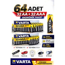 Aa + Aaa Pil 64'lı Set 32 Aa + 32 Aaa 1.5v Ekonomik Toplu Paket Çinko Karbon