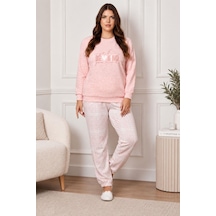 Gd Goldoremi Kadın Premium Büyük Beden Pembe Kışlık Uzun Kollu Pijama Takım