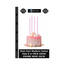 Özel Seri Modern Salon Oda 6 Lı İnce Uzun Pembe Mum 20cm