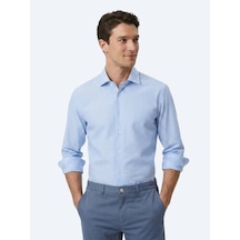 Kip Mavi Çizgili Regular Fit Uzun Dokuma Casual Pamuk Karışımlı Gömlek