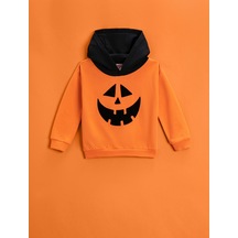 Koton Kapüşonlu Sweatshirt Renk Kontrastlı Balkabağı Baskılı Turuncu 3wmb10370tk 3WMB10370TK200