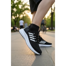 Enoch Ortopedik Ultra Hafif Şeritli Fileli Çoraplı Sneaker Spor Ayakkabı Siyah - Beyaz