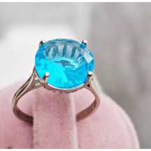 Lilahgümüştr Gümüş Aqua Yuvarlak Taşlı Kadın Yüzük