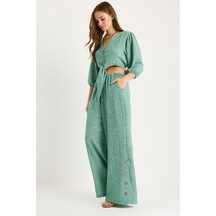 Shade Kadın Bağlama Detaylı Bluz Astarlı Paçası Düğmeli Pantolonlu Astarlı Alt-üst Takım 9266 60281046 - Yeşil