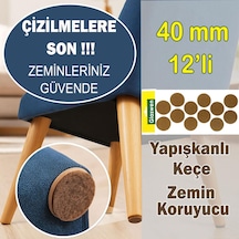 Yapışkanlı Yuvarlak Keçe Masa Sandalye Parke Zemin Ayak Koruyucu Kaydırmaz Keçesi 40 Mm 12'li Paket Kahverengi