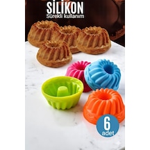 Silikon Göbekli Muffin Cupcake Kalıbı - Sürekli Kullanım Muffin Kek Kalıbı 6 Adet Mavi