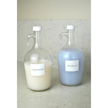 2'li 1500 Ml Sıvı Deterjan Şişesi Etiketli Cam Galon Şişe 1.5 Litre Şeffaf