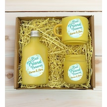 Bk Gift Kişiye Özel İsimli Dtf Best Friend Temalı Sarı Kahve Fincanı & Kolonya & Mum Hediye Seti-2, Arkadaşa Hediye, Doğum Günü Hediyesi Kobitmeyencom