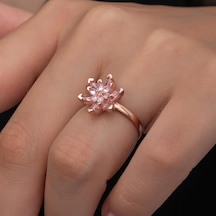 Pembe Taşlı Lotus Çiçeği 925 Gümüş Kadın Yüzük