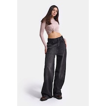Kadın Koyu Füme 2w6-1 Mega Barrel Fit Nakış Özel Tasarım Denim Jean