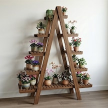 Wooddecor 5 Katlı Ahşap Merdiven Çiçeklik - 120x100 Cm Geniş Raf Standı Kahverengi