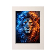 Ateş Ve Buz Aslan A3 Metal Poster Mavi Turuncu Alevli Aslan Portresi Dekoratif Duvar Tablosu Çok Renkli - 937547502 Çok Renkli - 937547502 Çok Renkli